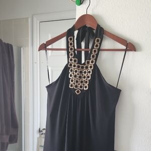 Forever Link Black and Gold Halter Maxi Dress